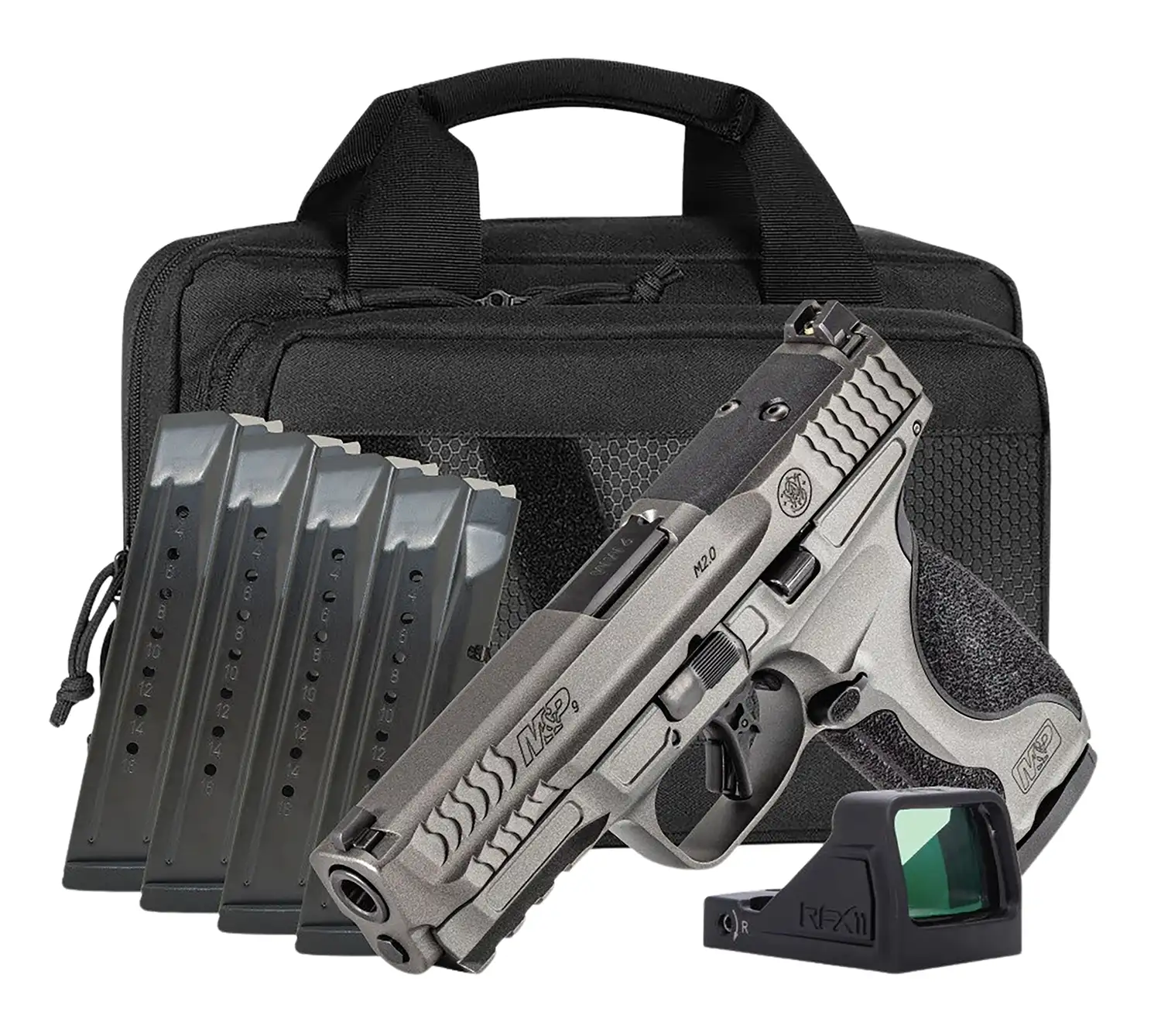 SMITH & WESSON M&P9 M2.0 METAL NTS CARRY ON BUNDLE 4.25"  5-17RD MAGS VIRIDIAN OPTIC, SAVIOR BAG